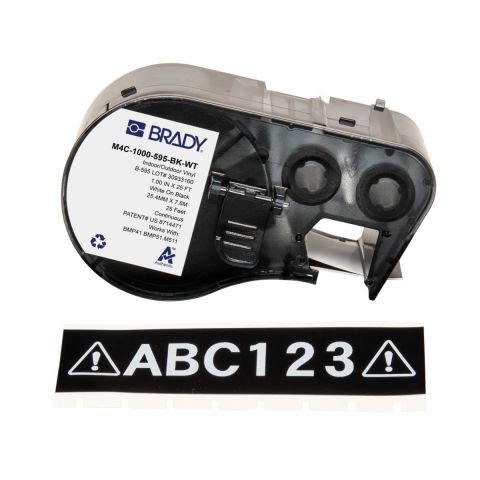BRADY M4C-1000-595-BK-WT, універсальні всепогодні етикетки, безперервна стрічка: 25,40 мм х 7,62м, білим на чорному, вініл, стрічка для принтерів BRADY M410 BMP41 M510 BMP51 BMP53 M511 BRADY M4C-1000-595-BK-WT, універсальні всепогодні етикетки, безперервна стрічка: 25,40 мм х 7,62м, білим на чорному, вініл, стрічка для принтерів BRADY M410 BMP41 M510 BMP51 BMP53 M511