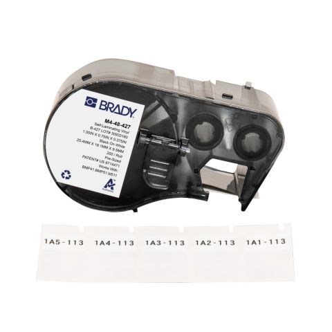 BRADY M4-48-427, самоламінуючі, вирубні, для Ø2-3мм, 200 шт, чорним на білому, стрічка для принтерів етикеток BRADY M410 BMP41 M510 BMP51 BMP53 M511