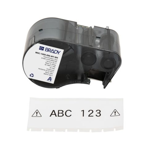 BRADY M5C-1500-595-WT-BK, універсальні всепогодні етикетки, безперервна стрічка: 38,10 мм х 7,62м, чорним на білому, вініл, стрічка для принтерів BRADY M510 BMP51 BMP53 M511