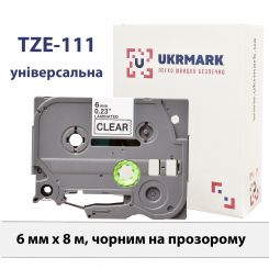 UKRMARK B-T111P, ламинированная, 6мм х 8м, черным на прозрачном, совместимая с BROTHER TZe-111, лента для принтеров этикеток (TZe111) арт.CBTZ111