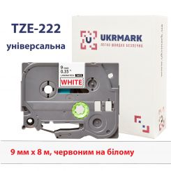 UKRMARK B-T222P, ламінована, 9мм х 8м, червоним на білому, сумісна з BROTHER TZe-222, стрічка для принтерів етикеток (TZe222)