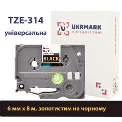 UKRMARK B-T314P, ламинированная, 6мм х 8м, золотистым на черном, совместима с BROTHER TZe-314, лента для принтеров этикеток (TZe314)
