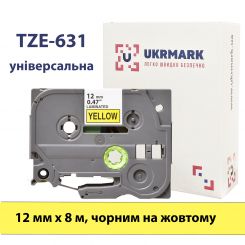 UKRMARK B-T631P, Ламинированная, 12мм х 8м, черным на желтом, совместима с BROTHER TZe-631, лента для принтера этикеток (TZe631)