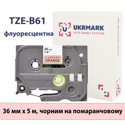 UKRMARK B-Fc-TB61P-BK/OR, Флуоресцентная, 36 мм х 5 м, черный на оранжевом, совместимый с BROTHER TZe-B61 (TZeB61)