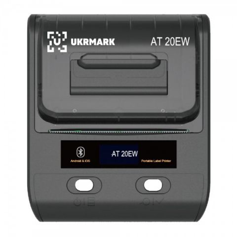 Портативный термопринтер UKRMARK AT20EW, USB/Bluetooth, рулоны 20-80мм, для этикеток/чеков. Печатает на термобумаге и полимерных этикетках.