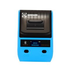 Портативный термопринтер UKRMARK DP23BL, USB/Bluetooth, рулоны 15-58 мм, для чеков/этикеток, синий. Печать на термобумаге и полимерных этикетках.