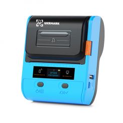 Портативный термопринтер UKRMARK DP30BL, USB/Bluetooth, рулоны 20-75 мм, для чеков/этикеток, синий. Печать на термобумаге и полимерных этикетках