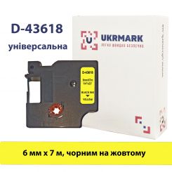 UKRMARK D-43618P, Универсальная, 6мм х 7м, черным на желтом, лента для принтеров этикеток DYMO D1 совместима с DYMO S0720790 UKRMARK D-43618P, Универсальная, 6мм х 7м, черным на желтом, лента для принтеров этикеток DYMO D1 совместима с DYMO S0720790