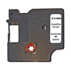 Лента для принтера этикеток RL-D-45013P-BK/WT, совместима с DYMO S0720530, для принтеров DYMO серии D1. Размер ленты: 12мм х 7м. Шрифт: черный, Лента: белая
