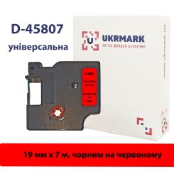 UKRMARK D-45807P, Універсальна, 19мм х 7м, чорним на червоному, стрічка для принтерів етикеток DYMO D1 сумісна з DYMO S0720870