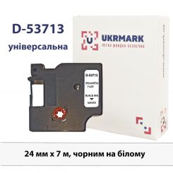 UKRMARK D-53713P, Универсальная, 24мм х 7м, черным на белом, лента для принтеров этикеток DYMO D1 совместима с DYMO 53713/S0720930