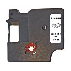 UKRMARK D-43613P, 6мм х 7м, чорним на білому, сумісна з DYMO D1 S0720780, універсальна стрічка для принтерів етикеток