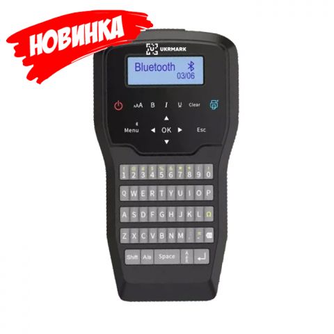 Портативний термотрансферний принтер етикеток, QR- та штрих-кодів UKRMARK E2800, Bluetooth, сумісний з картриджами Dymo типу D1 шириною 6-12MM