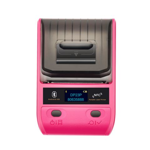 Портативный термопринтер чеков, этикеток, QR и штрих-кодов UKRMARK DP23PK, Bluetooth/USB/NFC. Для рулонов: 15 - 58 мм. Цвет принтера - розовый