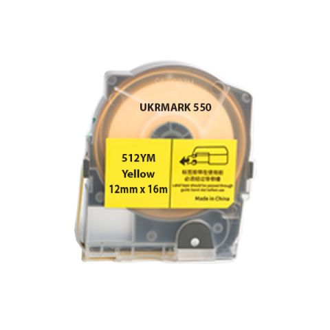 Картридж самоклейних етикеток UKRMARK 512YM, 12мм х 16м, чорним на жовтому, матова, сумісні з принтером UKRMARK 550 Картридж самоклейних етикеток UKRMARK 512YM, 12мм х 16м, чорним на жовтому, матова, сумісні з принтером UKRMARK 550