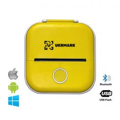 Міні термо принтер UKRMARK P02YL Bluetooth, жовтий, рулони 50-57 мм, друк на термопапері та полімерних етикетках