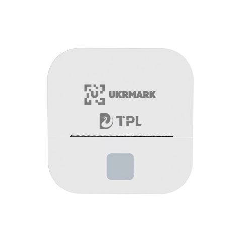 Міні термо принтер UKRMARK P02GN Bluetooth, біло-зелений, рулони 50-56 мм, друк на термопапері та полімерних етикетках