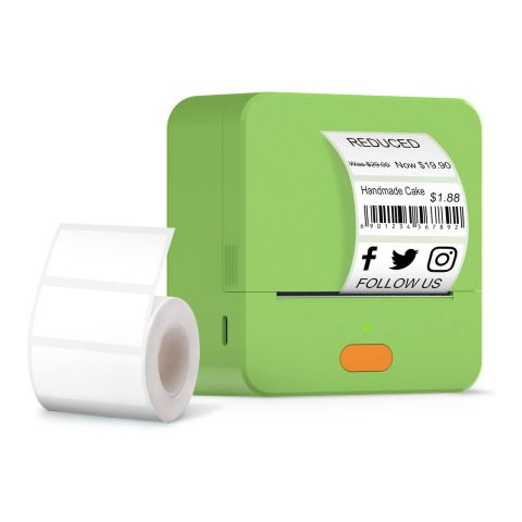 Портативный принтер этикеток UKRMARK UP1GN+Bluetooth, зеленый, рулоны 20 - 58 мм, печать на термобумаге и полимерных этикетках