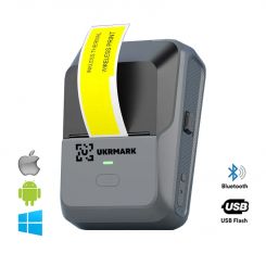Портативный принтер этикеток UKRMARK UP27GY Bluetooth, серый, для печати на этикетках и термобумаге