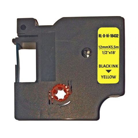 UKRMARK D-Vi-18432, 12мм х 5.5м, черным на желтой, совместима с DYMO Rhino S0718450, универсальная виниловая лента для принтеров этикеток