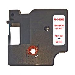 Лента для принтера этикеток RL-D-45015P-RE/WT, совместима с DYMO S0720550, для принтеров DYMO серии D1. Размер ленты: 12мм х 7м. Шрифт: красный, Лента: белая 