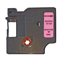 UKRMARK D-R-46027, 12мм х 4м, черным на розовой, совместима с DYMO серии D1, шелковая лента для принтеров этикеток