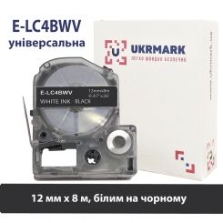 UKRMARK E-LC4BWV, Универсальная, 12мм х 8м.,белым на черном, лента для принтеров этикеток совместима с Epson LC-4BWV