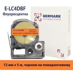 UKRMARK E-LC4DBF, Флуоресцентна, 12мм х 5м, чорним на помаранчевому, стрічка для принтерів етикеток сумісна з Epson LC-4DBF