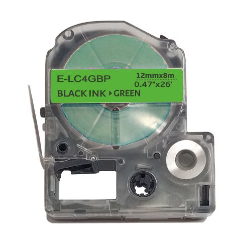 UKRMARK E-LC4GBP, 12мм х 8м, черным на зеленом, совместима с Epson LC-4GBP, Универсальная лента для принтеров этикеток