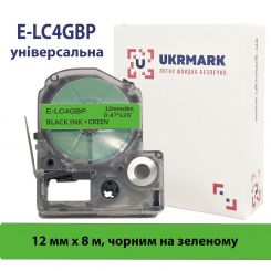 UKRMARK E-LC4GBP, Универсальная, 12мм х 8м, черным на зеленом, лента для принтеров этикеток совместима с Epson LC-4GBP