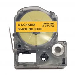 UKRMARK E-LC4KBM, 12мм х 8м, чорним на золотистому, сумісна з Epson LC-4KBM, Універсальна стрічка для принтерів етикеток