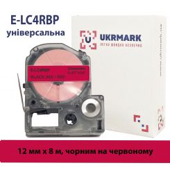 UKRMARK E-LC4RBP, Універсальна, 12мм х 8м, чорним на червоному, стрічка для принтерів етикеток сумісна з Epson LC-4RBP