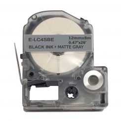 UKRMARK E-LC4SBE, 12мм х 8м, чорним на матовому сріблястому, сумісна з Epson LC-4SBE, Універсальна стрічка для принтерів етикеток