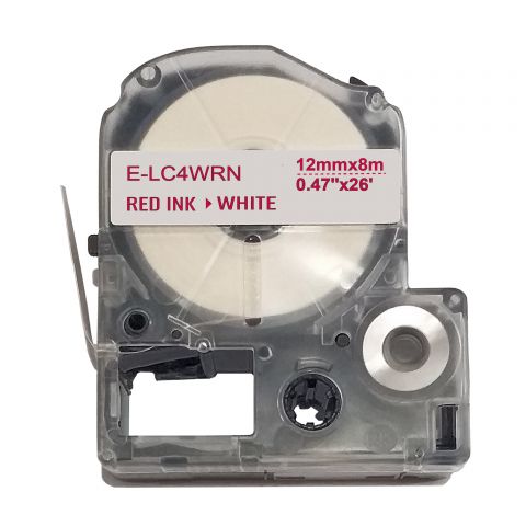 UKRMARK E-LC4WRN, 12мм х 8м, красным на белом, совместима с Epson LC-4WRN, Универсальная лента для принтеров этикеток