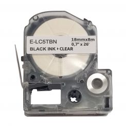 UKRMARK E-LC5TBN, 18мм х 8м, чорний на прозорому, сумісна з Epson LC-5TBN, Універсальна стрічка для принтерів етикеток