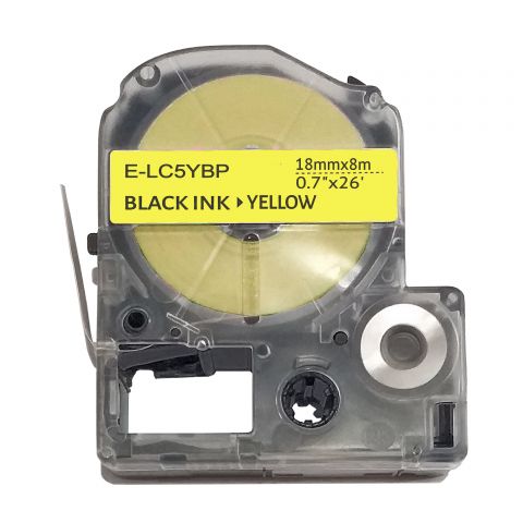 UKRMARK E-LC5YBP, 18мм х 8м, чорним на жовтому, сумісна з Epson LC-5YBP, Універсальна стрічка для принтерів етикеток
