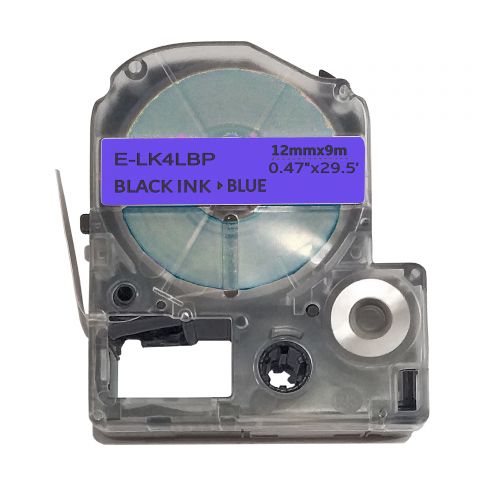 UKRMARK E-LK4LBP, 12мм х 9м, черным на синем, совместима с Epson LK-4LBP, Универсальная лента для принтеров этикеток