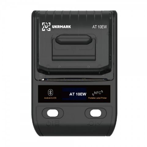 Портативный термопринтер чеков, этикеток UKRMARK AT10EW / USB 2.0 + Bluetooth + NFC. Макс.ширина рулону 58мм. Печатает на термобумаге и полимерных этикетках шириной 15 - 58 мм.