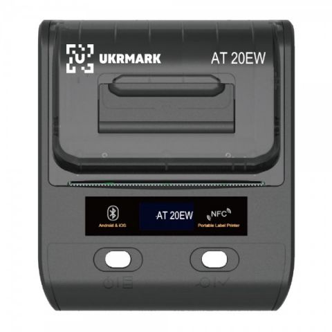 Портативный принтер этикеток / чеков UKRMARK AT20EW / USB 2.0 + Bluetooth + NFC. Ширина рулона 20-80мм. Принтер прямого термопереноса. Печатает на термобумаге и полимерных этикетках.