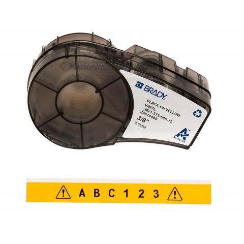 Лента для принтера этикеток BRADY M21-375-595-YL. Цветная маркировка. Картридж: 9.53 mm х 6.4 m. Цвет: черный на желтом