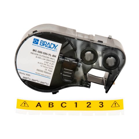 Лента для принтера этикеток BRADY MC-500-595-WT-RD. Беспрерывная лента: 12,70мм х 7,62м, черным на желтом