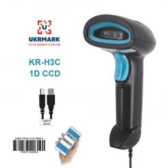 Сканер штрих-кодів UKRMARK KR-H3C-S з підставкою для 1D кодів, CCD, Дротовий (USB), ручний , сканування кодів з екрану