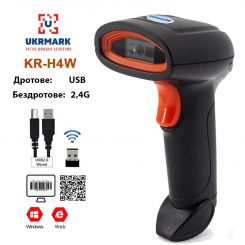 Сканер штрих-кодів UKRMARK KR-H4W для 1D, 2D, QR кодів, CMOS, підключення: Дротове (USB) / Бездротове (2,4GHz)